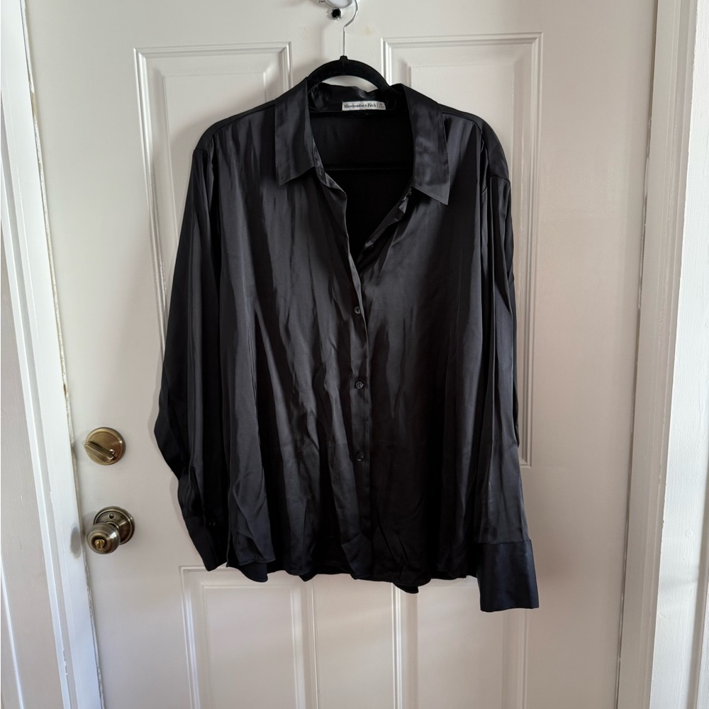 Abercrombie & Fitch Black Satin Button-Up Blouse